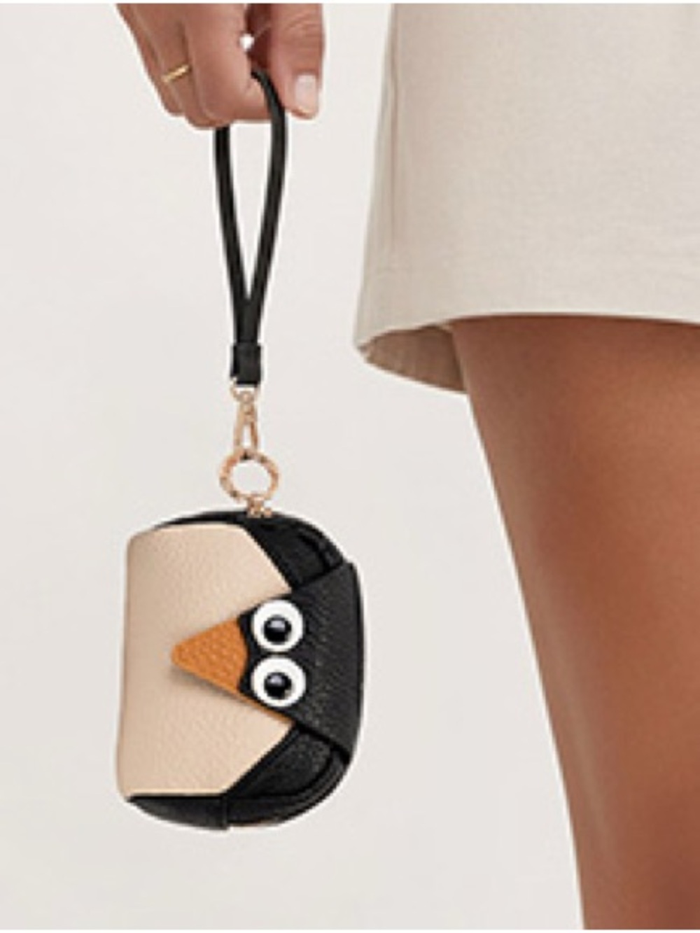 Novelty Penguin Wristlet Key Pouch in Black & Cream